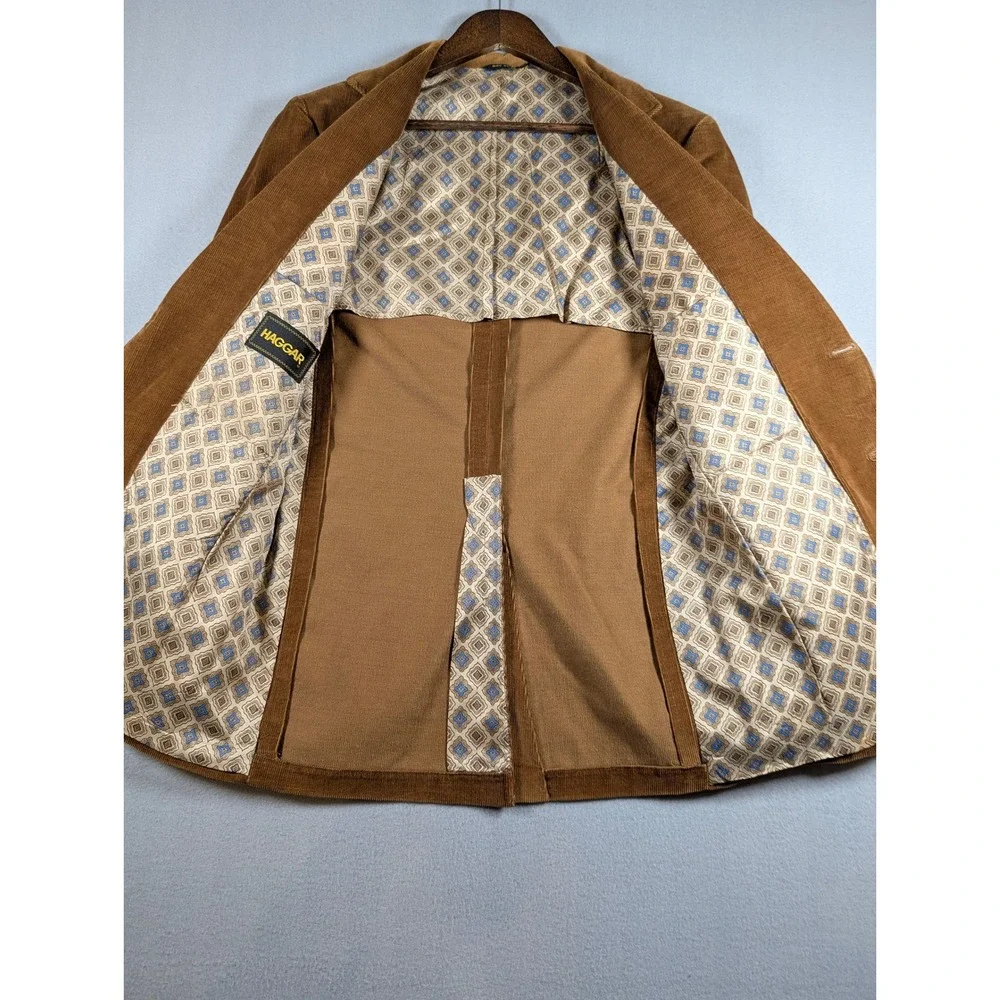 Vintage Haggar Mens Corduroy Blazer Brown 2 Button Sport Coat Jacket Size 38